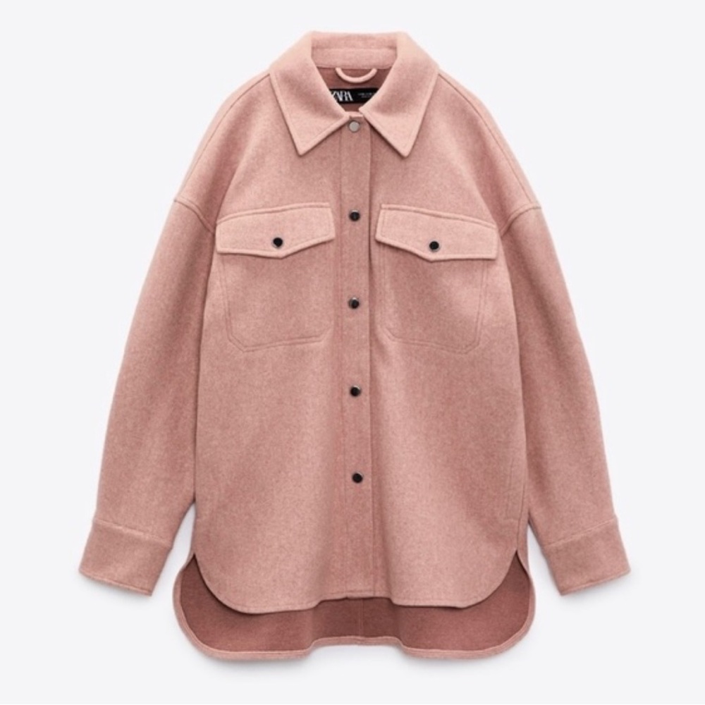 Zara Blush Pink Oversized Button Front Shacket Size Medium